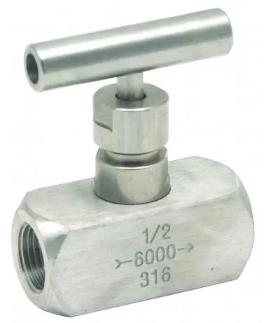 [001548] VANNE À POINTEAU 1/2'' BSP F/F PTFE 6000 PSI (413 BAR) EN ACIER INOX AISI 316L 